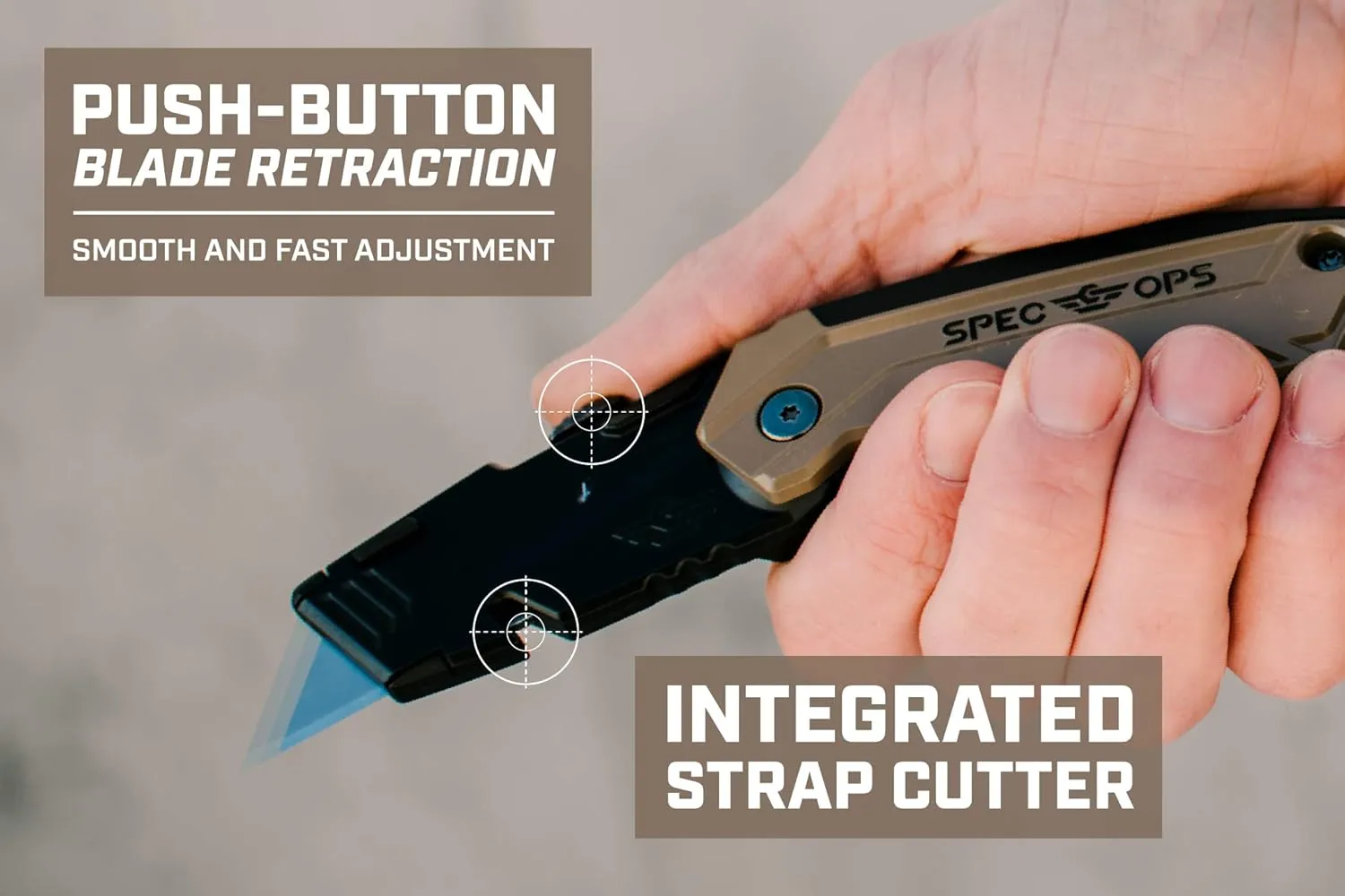 Spec Ops Tools Folding Utility Knife with Retractable Blade, Includes 3 Extra Blades in Handle Storage
