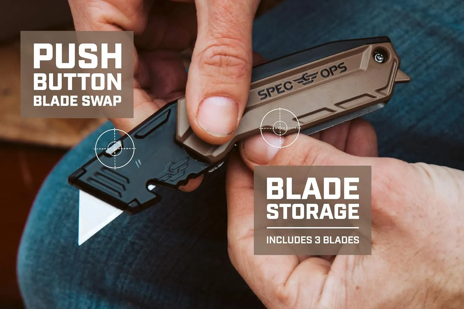 Spec Ops Tools Folding Utility Knife with Retractable Blade, Includes 3 Extra Blades in Handle Storage