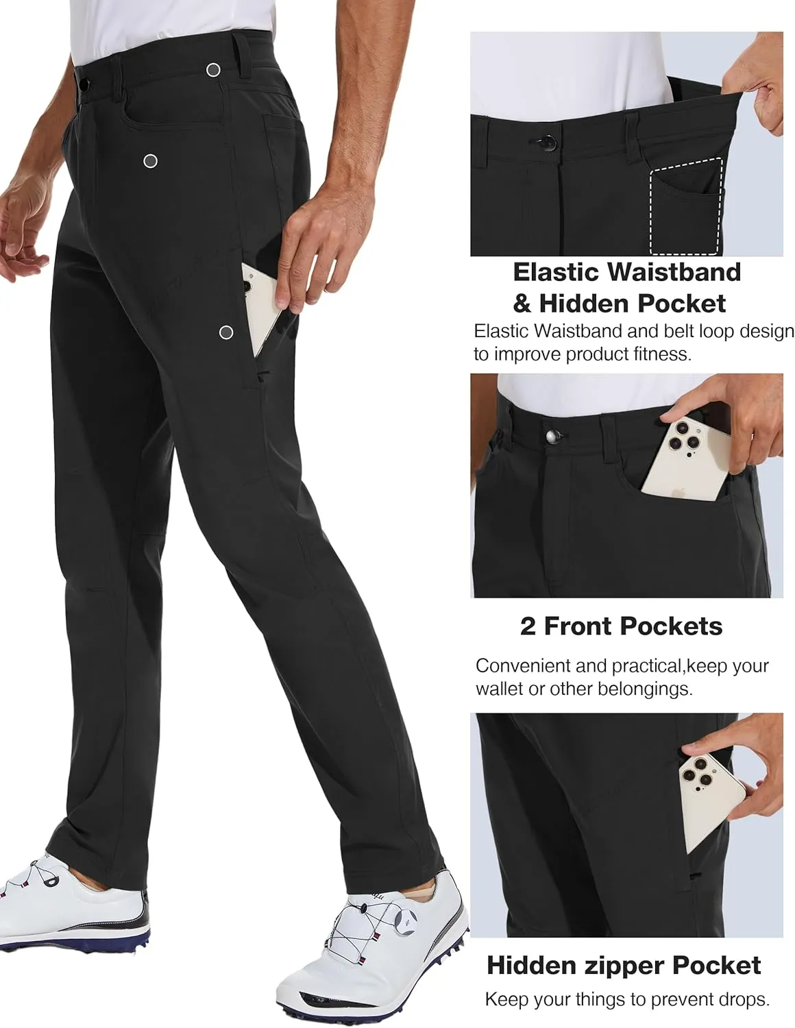 SPECIALMAGIC Mens Golf Pants Stretch Hiking Travel Waterproof Casual Lightweight Slim Fit Quick Dry Tarpred with Pockets