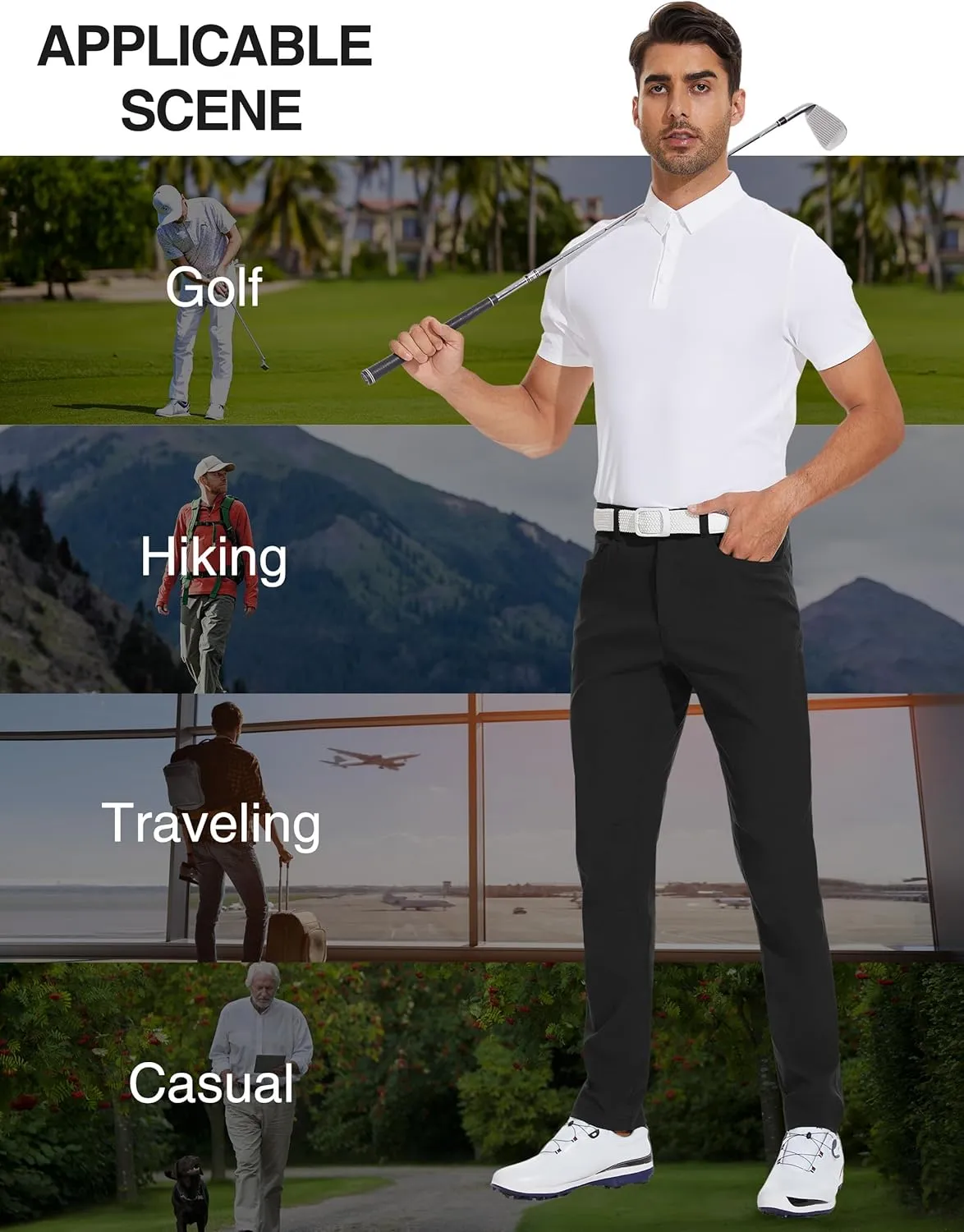 SPECIALMAGIC Mens Golf Pants Stretch Hiking Travel Waterproof Casual Lightweight Slim Fit Quick Dry Tarpred with Pockets