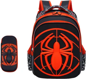 Spider Backpack 3D Comic Schoolbag with Stationery Case 2Pcs Waterproof Lightweight Bookbag for Boys Girls