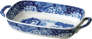 Spode Blue Italian Collection Baking Dish with Handles | Oven to Table Lasagna Dish | Handled Serving Tray | Made of Fine Porcelain | 11.5 x 8 Inch | Blue/White
