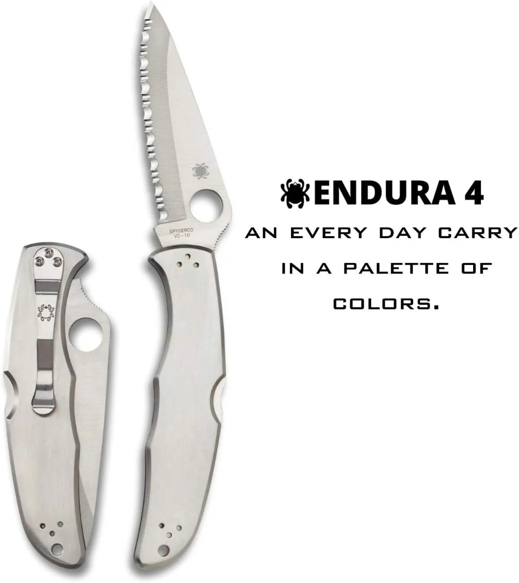 Spyderco Endura 4 Signature Folder Utility Knife with 3.85" VG-10 Steel Blade and Stainless Steel Handle - SpyderEdge - C10S