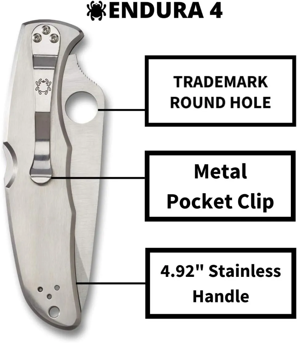 Spyderco Endura 4 Signature Folder Utility Knife with 3.85" VG-10 Steel Blade and Stainless Steel Handle - SpyderEdge - C10S