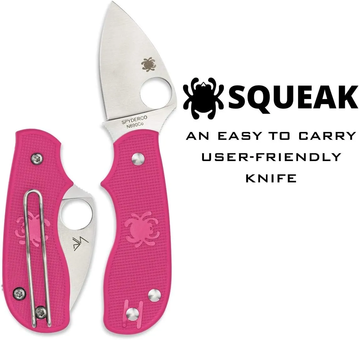 Spyderco Squeak Non-Locking Knife with 2.00" N690Co Stainless Steel Blade and Lighweight Pink FRN Handle - PlainEdge - C154PPN