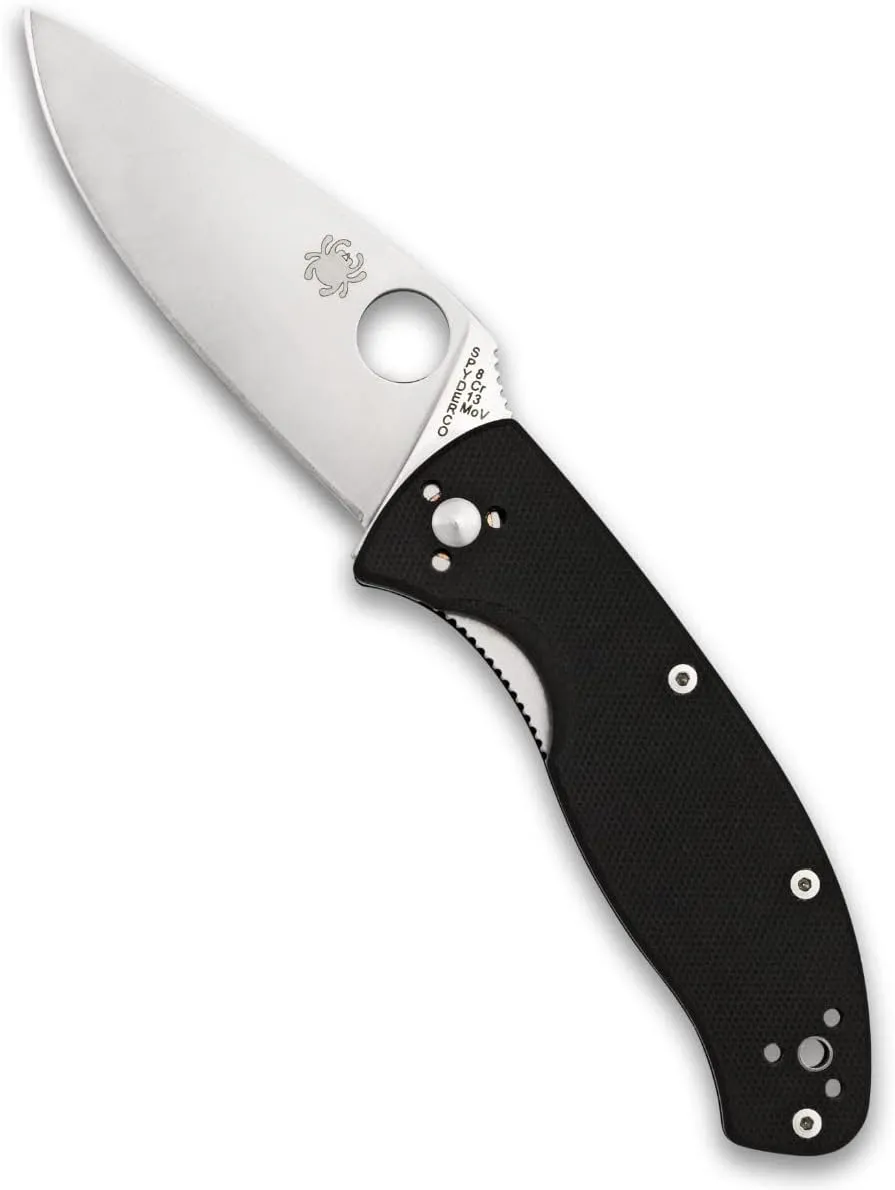 Spyderco Tenacious Folding Utility Pocket Knife with 3.39" 8Cr13MoV Stainless Steel Blade and Durable Non-Slip G-10 Handle - Everyday Carry - PlainEdge - C122GP