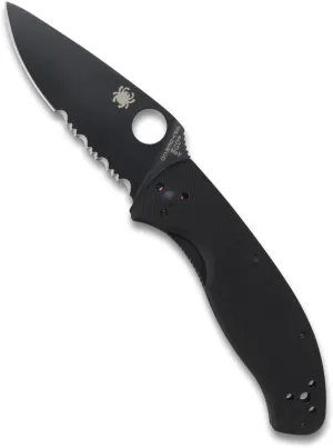 Spyderco Tenacious Folding Utility Pocket Knife with 3.39" Black Stainless Steel Blade and Durable G-10 Handle - Everyday Carry - CombinationEdge - C122GBBKPS