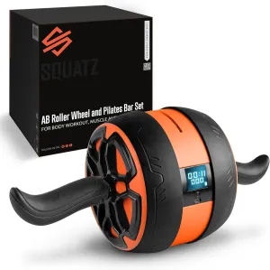 Squatz Digital Ab Roller Wheel - Ultra Wide Ab Wheel with Pilates Mat, for Abdominal and Core Strength Training with Exercise Program, With Rubber Cotton Handles, Overall Strength Builder