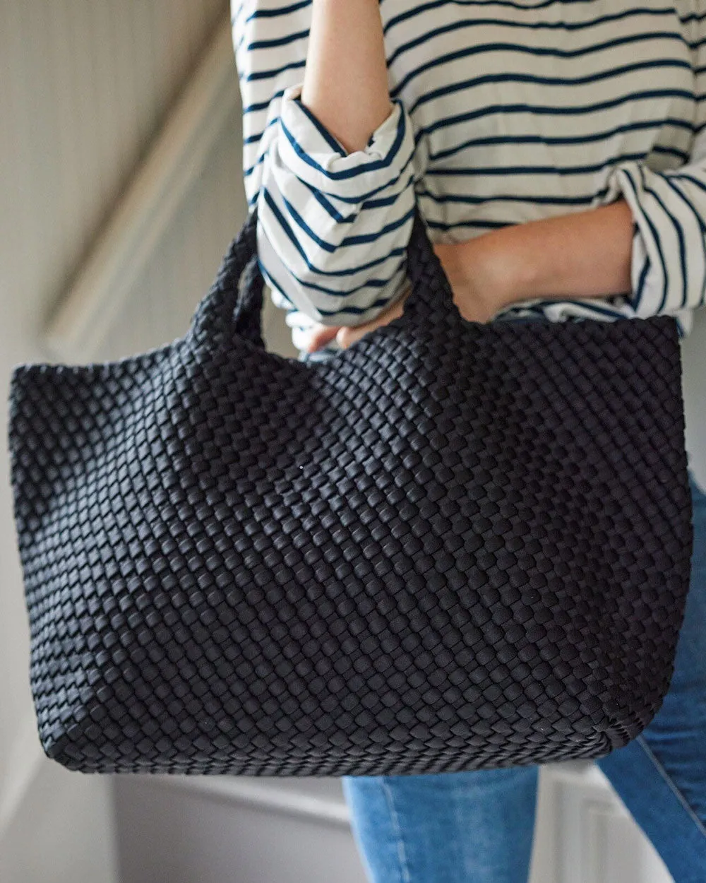 St. Barth’s Large Woven Tote in Onyx