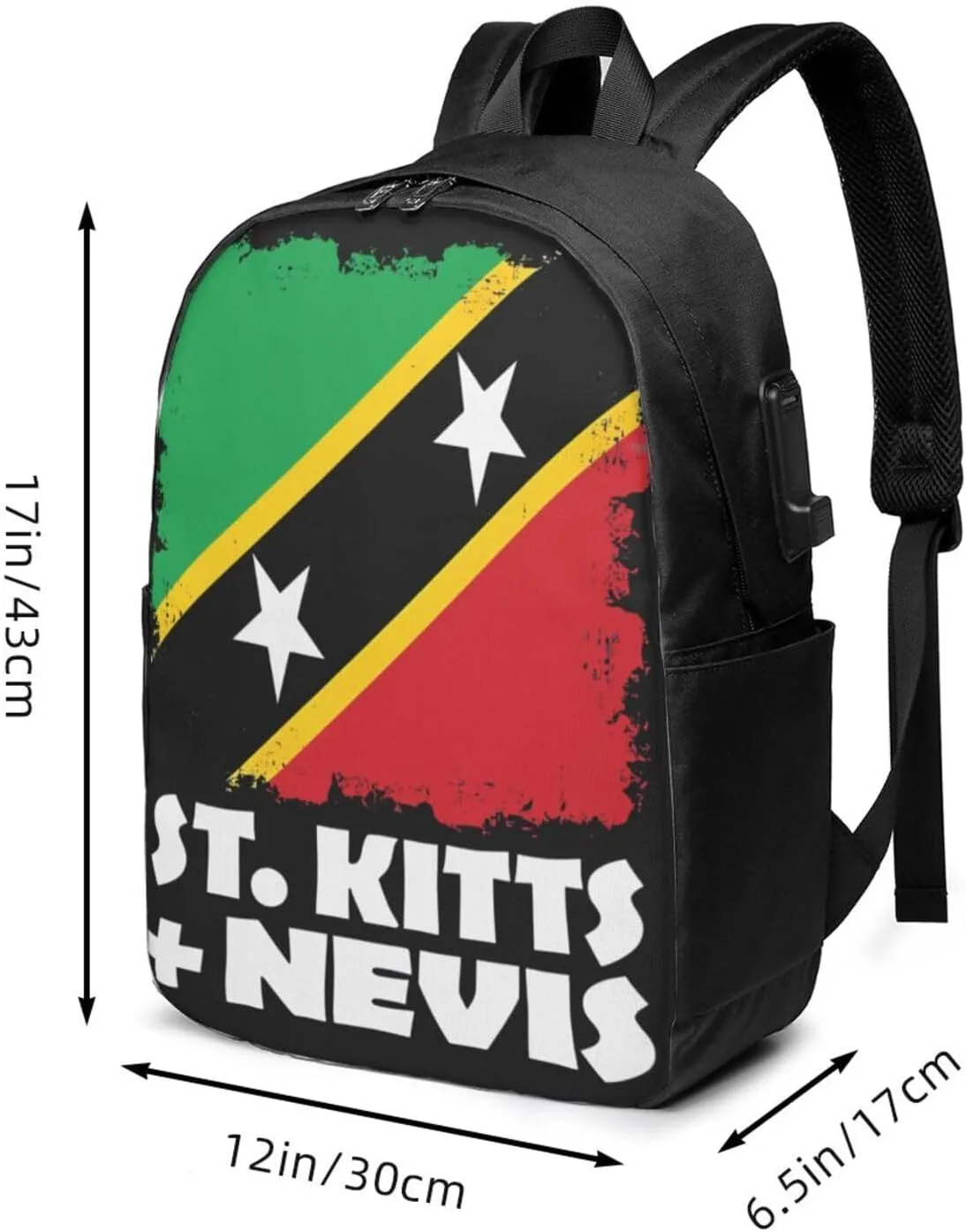St Kitts Nevis National Flag Laptop Backpacks Travel Backpack Casual Business Daypack Sport Rucksack Computer Bag Fits up to 17 Inch Notebook with USB Port