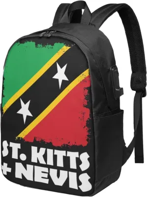 St Kitts Nevis National Flag Laptop Backpacks Travel Backpack Casual Business Daypack Sport Rucksack Computer Bag Fits up to 17 Inch Notebook with USB Port