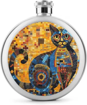 Stainless Steel Flasks for Liquor for Men Women,Colorful Abstract Cat Print Round Small Hip Liquor Flask,Portable Cute Funny Wine Whiskey Flask for Gift Camping Outdoor Activitie Wedding Party,5oz