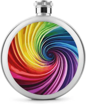 Stainless Steel Flasks for Liquor for Men Women,Rainbow Spiral Print Round Small Hip Liquor Flask,Portable Cute Funny Wine Whiskey Flask for Gift Camping Outdoor Activitie Wedding Party,5oz