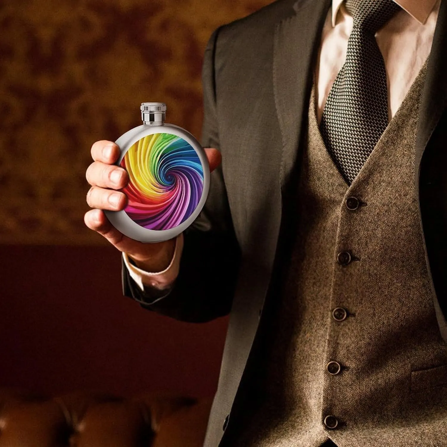 Stainless Steel Flasks for Liquor for Men Women,Rainbow Spiral Print Round Small Hip Liquor Flask,Portable Cute Funny Wine Whiskey Flask for Gift Camping Outdoor Activitie Wedding Party,5oz