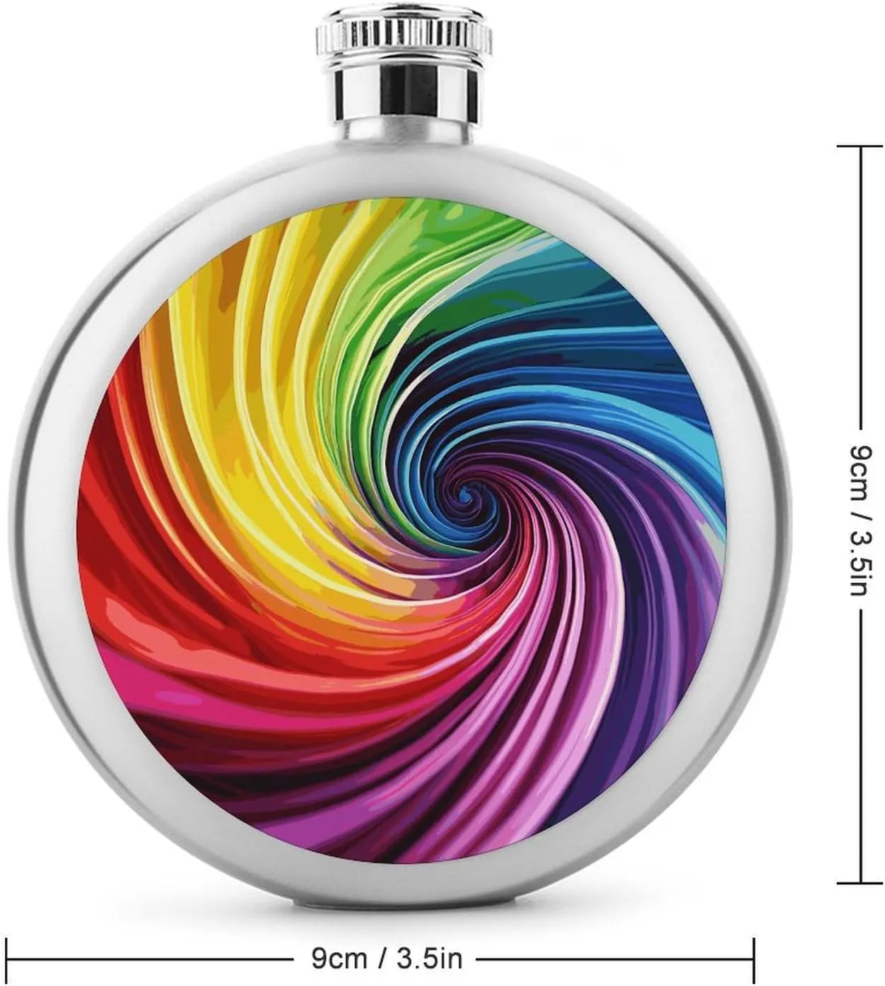 Stainless Steel Flasks for Liquor for Men Women,Rainbow Spiral Print Round Small Hip Liquor Flask,Portable Cute Funny Wine Whiskey Flask for Gift Camping Outdoor Activitie Wedding Party,5oz