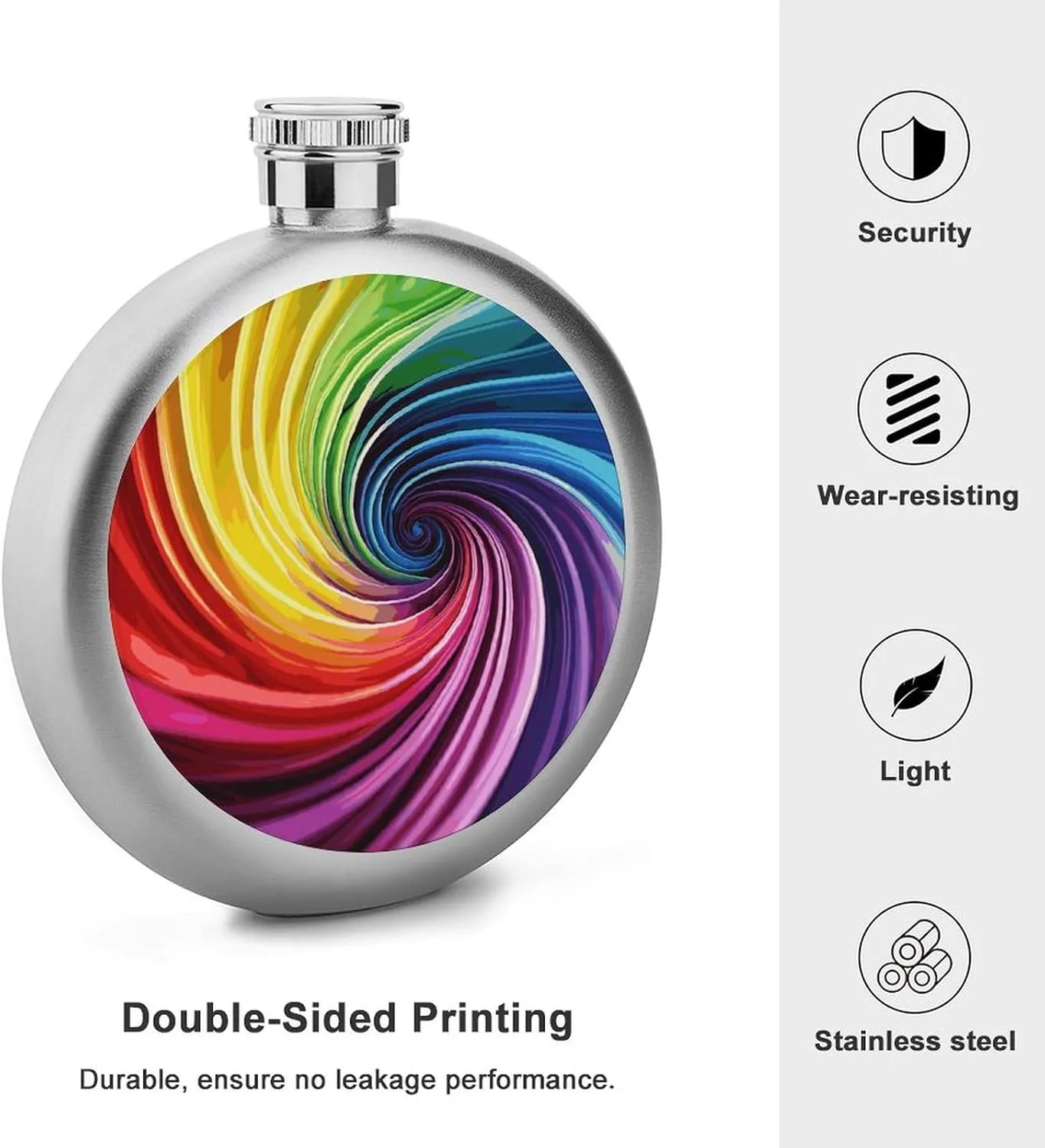 Stainless Steel Flasks for Liquor for Men Women,Rainbow Spiral Print Round Small Hip Liquor Flask,Portable Cute Funny Wine Whiskey Flask for Gift Camping Outdoor Activitie Wedding Party,5oz