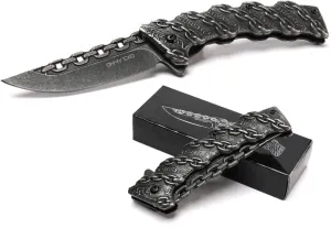 Stainless Steel Pocket Folding Knife with A Sculpted Chain Handle - Safety Liner Lock, Pocket Belt Clip Knife - Portable Tactical Utility Knives for Men Great for EDC, Camping, Fishing & More