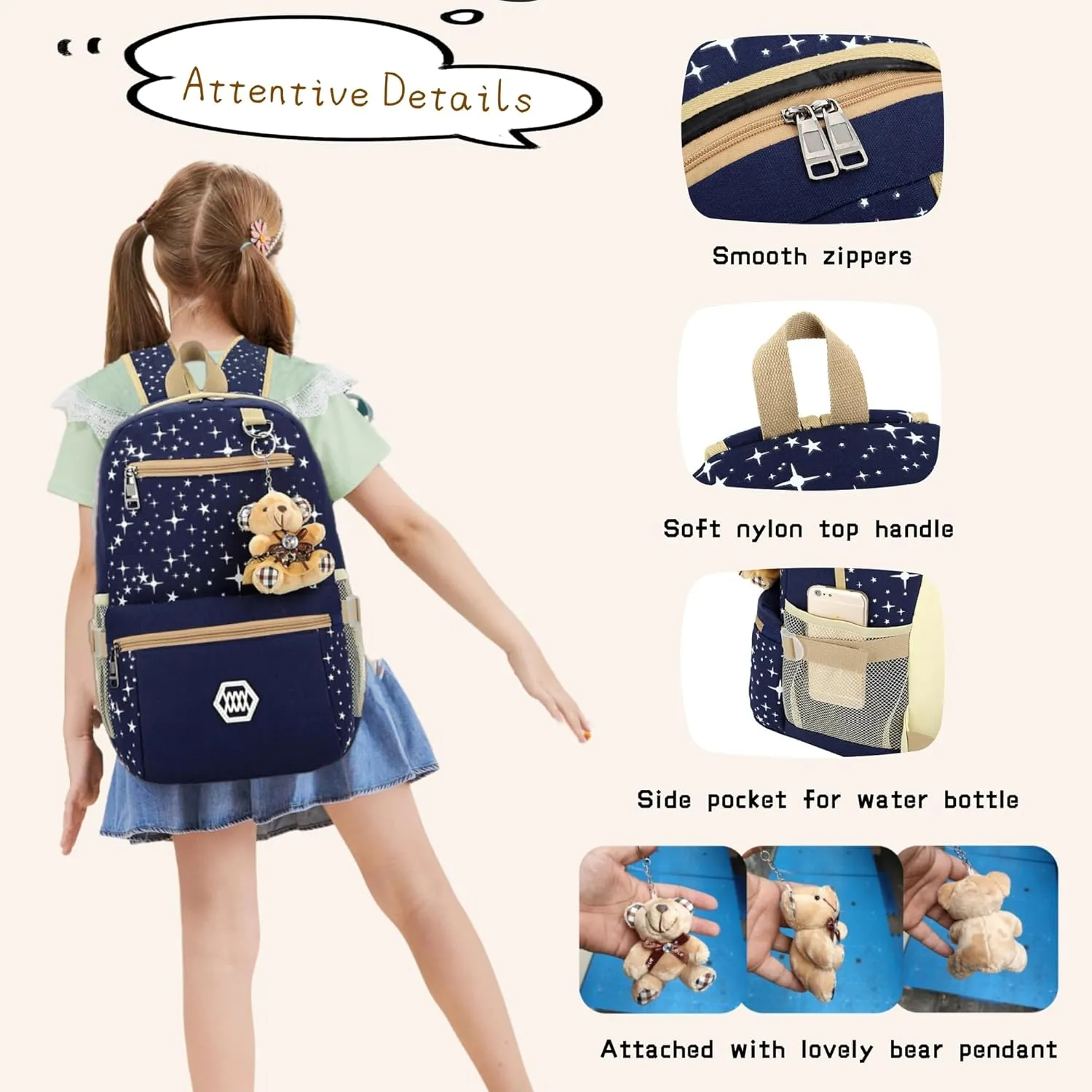 Star Print Girls Backpacks Set for School, School Bags Bookbags for Teenage Girls, with Crossbody Bag, 3 Pieces