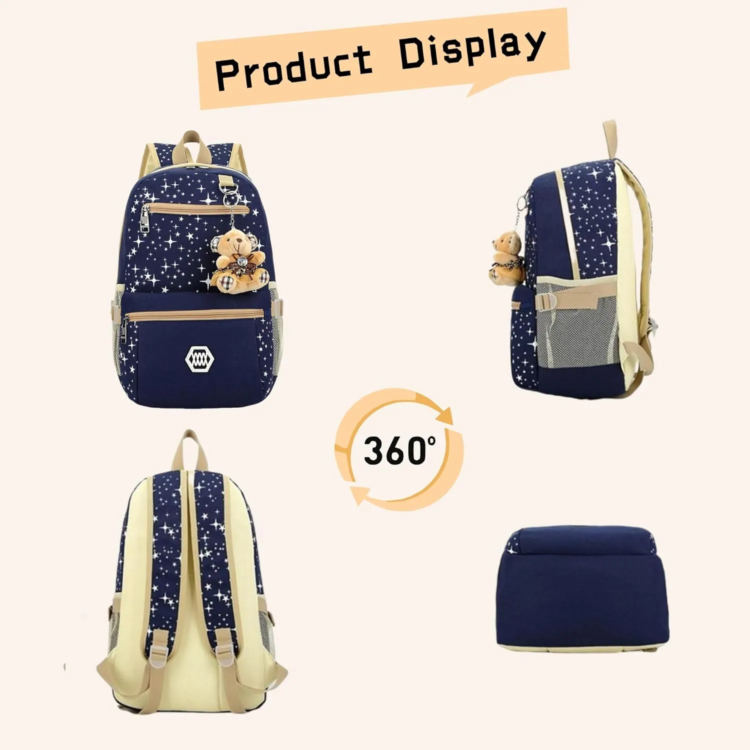 Star Print Girls Backpacks Set for School, School Bags Bookbags for Teenage Girls, with Crossbody Bag, 3 Pieces