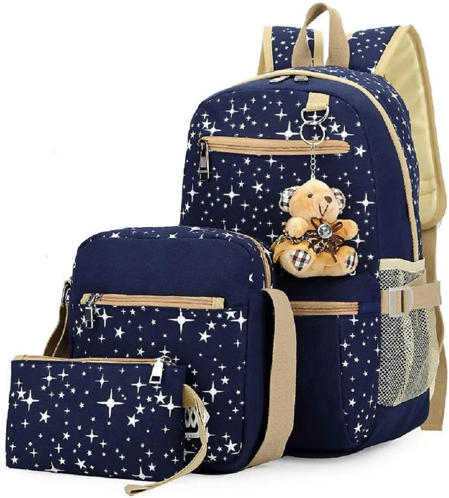 Star Print Girls Backpacks Set for School, School Bags Bookbags for Teenage Girls, with Crossbody Bag, 3 Pieces