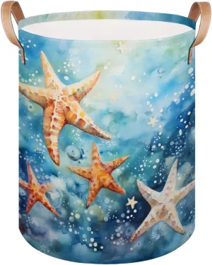 Starfish Ocean Laundry Hamper with Handles, Large Collapsible Laundry Basket Waterproof Decorative Washing Bag for Clothes, Bathroom, Bedrooms, Laundry Room
