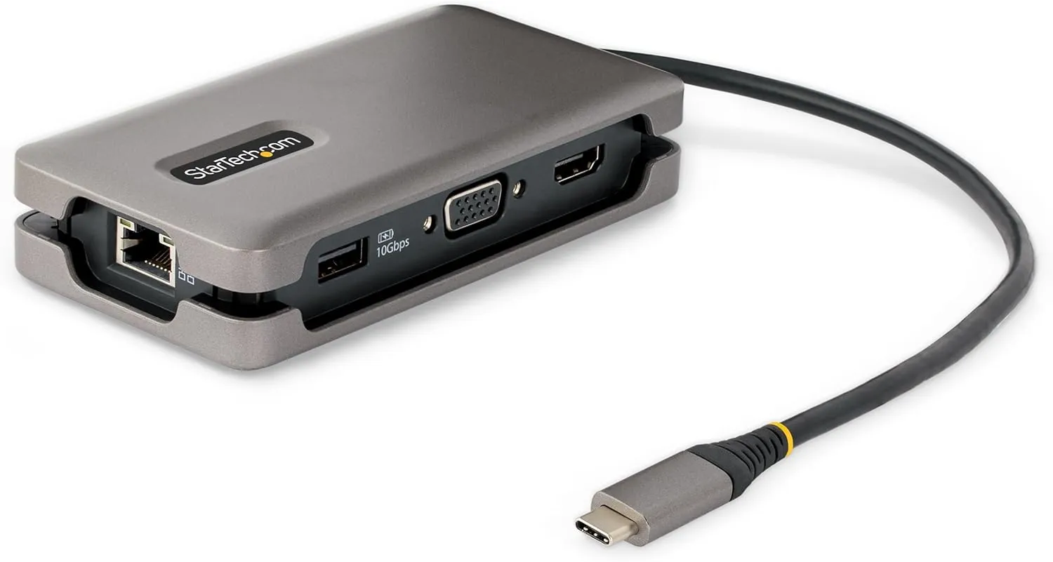 StarTech.com USB-C Multiport Adapter - HDMI/VGA - 4K 60Hz - 3-Port USB Hub - 100W Power Delivery Pass-Through - GbE - Travel Mini Docking Station w/Charging - 1ft/30cm Wrap-Around Cable (DKT31CVHPD3)