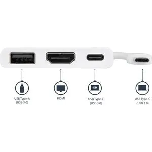 StarTech.com USB-C to 4K HDMI Multifunction Adapter with Power Delivery and USB-A Port- White - USB 3.1 - HDMI