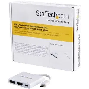 StarTech.com USB-C to 4K HDMI Multifunction Adapter with Power Delivery and USB-A Port- White - USB 3.1 - HDMI