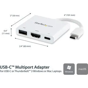 StarTech.com USB-C to 4K HDMI Multifunction Adapter with Power Delivery and USB-A Port- White - USB 3.1 - HDMI