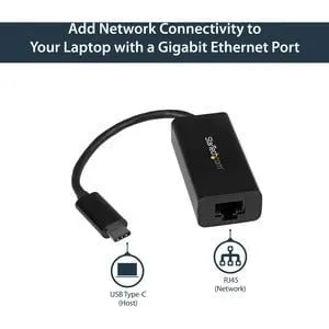 StarTech.com USB-C to Gigabit Ethernet Adapter - Black - USB 3.1 - Realtek RTL8153 - 1 Port(s) - 1 - Twisted Pair - 10/100/1000Base-T - Desktop