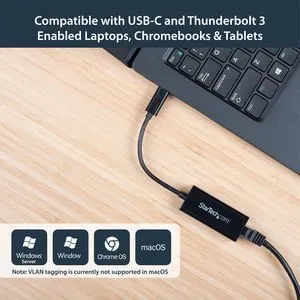 StarTech.com USB-C to Gigabit Ethernet Adapter - Black - USB 3.1 - Realtek RTL8153 - 1 Port(s) - 1 - Twisted Pair - 10/100/1000Base-T - Desktop