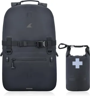 Stealth Waterproof Backpack First Aid Kit Bundle, Submersible Fogland 25L Backpack   Waterproof Survival First Aid Kit (Stealth Black)