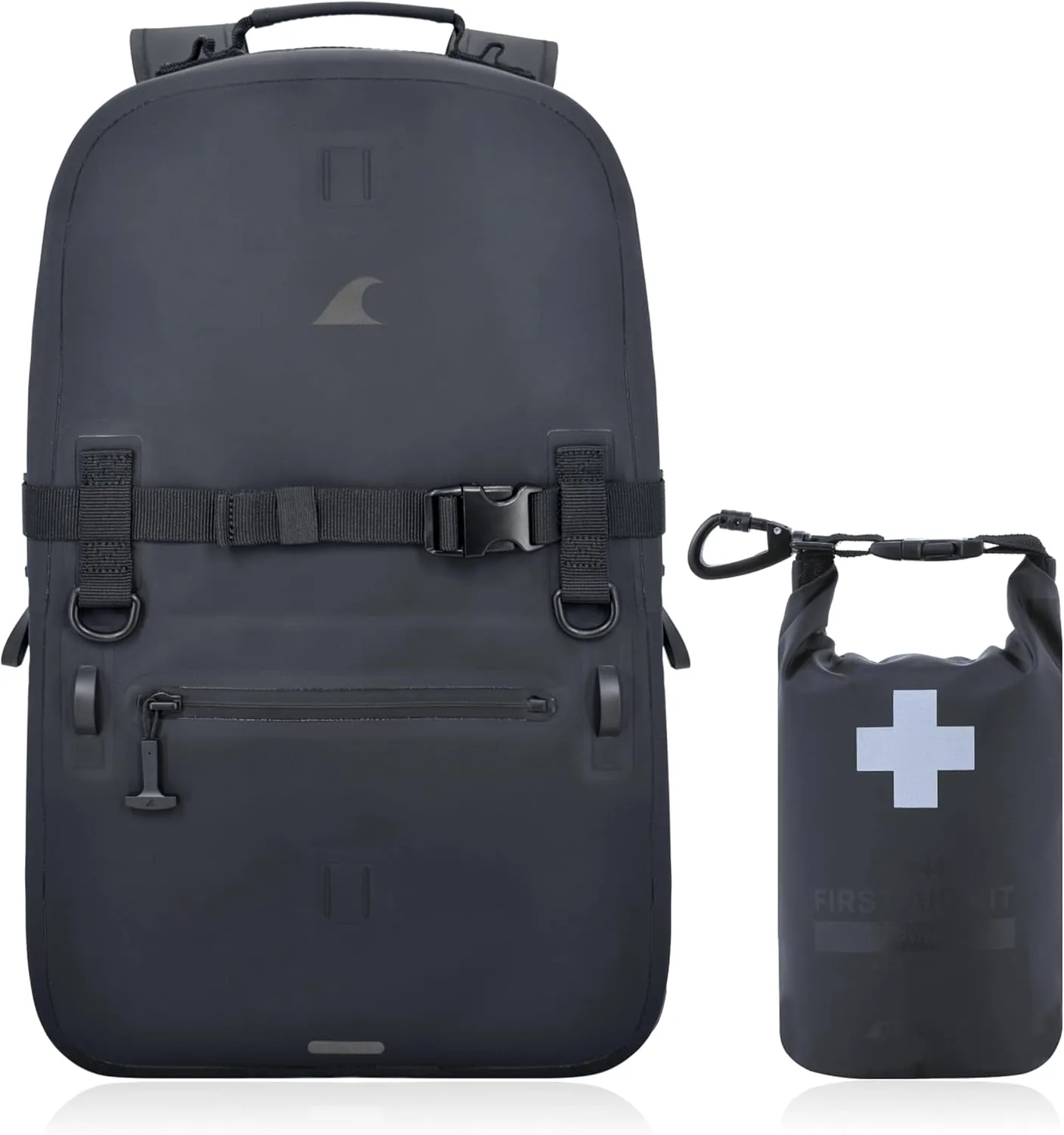 Stealth Waterproof Backpack First Aid Kit Bundle, Submersible Fogland 25L Backpack   Waterproof Survival First Aid Kit (Stealth Black)
