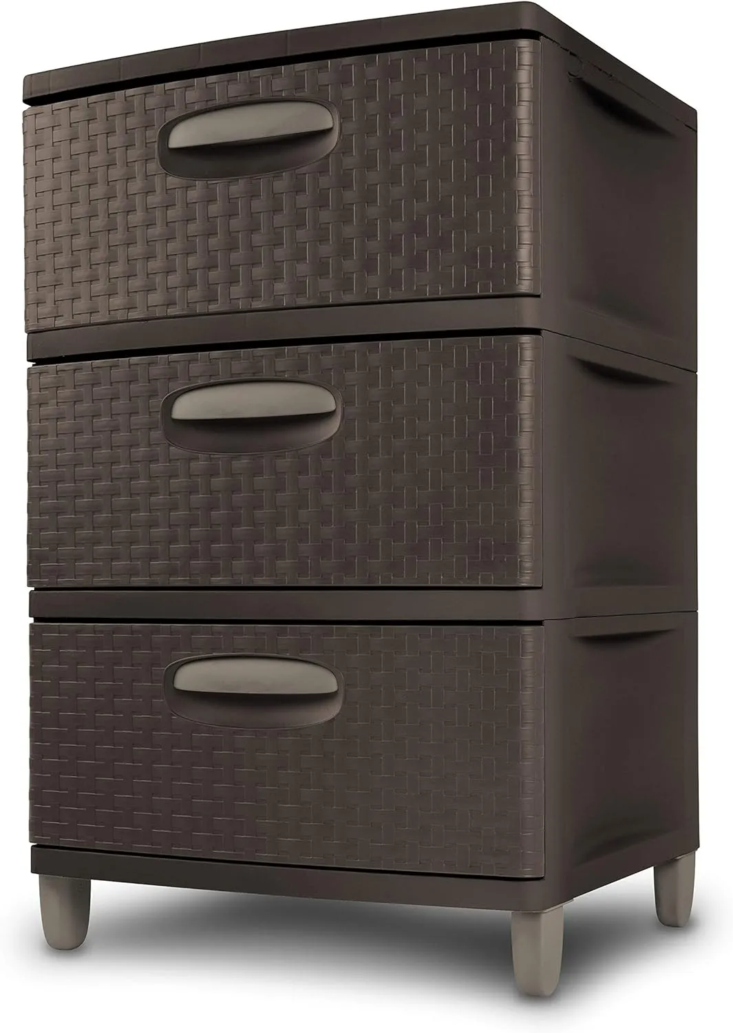 Sterilite 01986P01 3 Weave Drawer Unit, Espresso with Driftwood Handles and Legs, 1-Pack