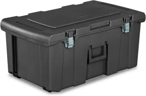Sterilite Heavy Duty 16 Gallon Portable Plastic Footlocker Storage Container with Handles and Wheels for Dorms and Apartments, Flat Gray