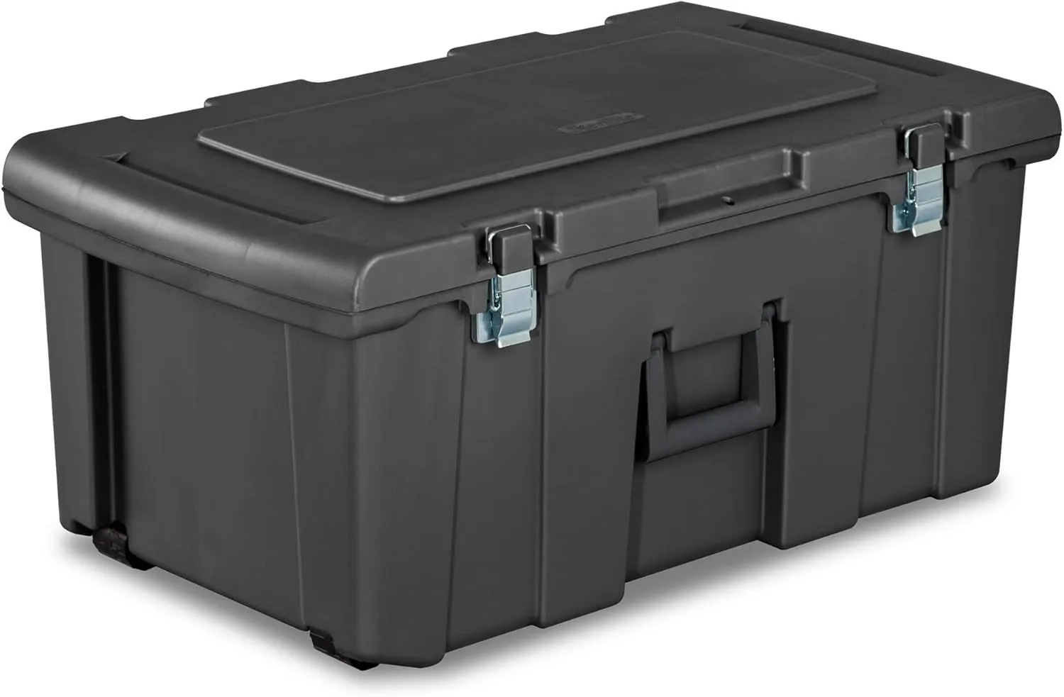 Sterilite Heavy Duty 16 Gallon Portable Plastic Footlocker Storage Container with Handles and Wheels for Dorms and Apartments, Flat Gray