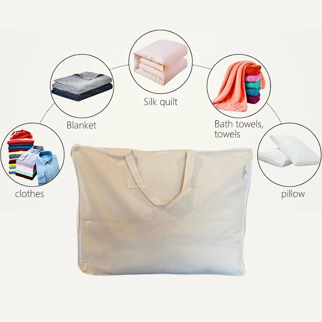 Storage Bag with Handles for Beddings, Comforters, Blankets, Pillows, Linens and Garments -Underbed/WardrobeThick Soft Breathable Closet Organizer Bag (Large (21"X15"X10"), Off-white)