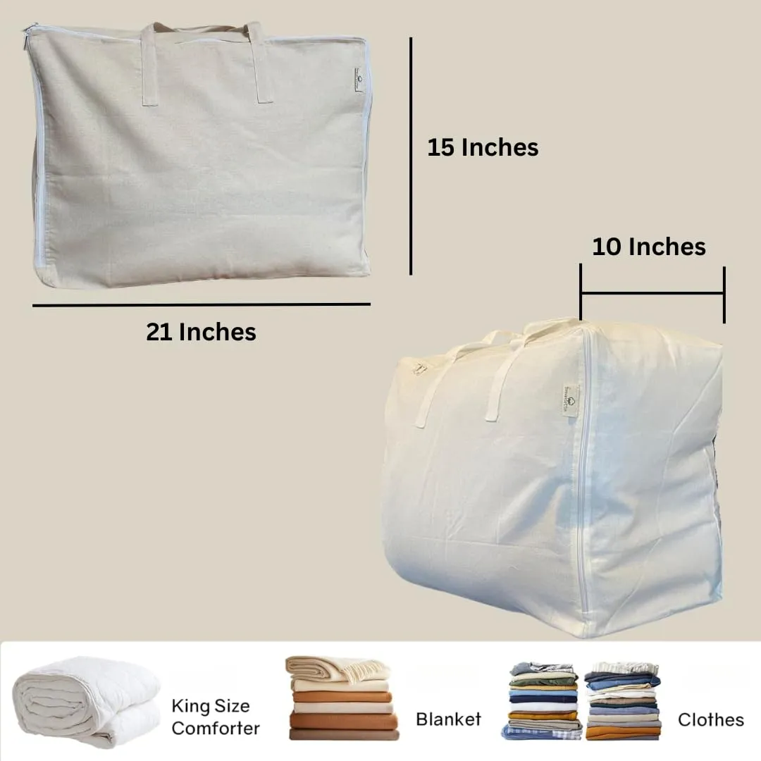 Storage Bag with Handles for Beddings, Comforters, Blankets, Pillows, Linens and Garments -Underbed/WardrobeThick Soft Breathable Closet Organizer Bag (Large (21"X15"X10"), Off-white)