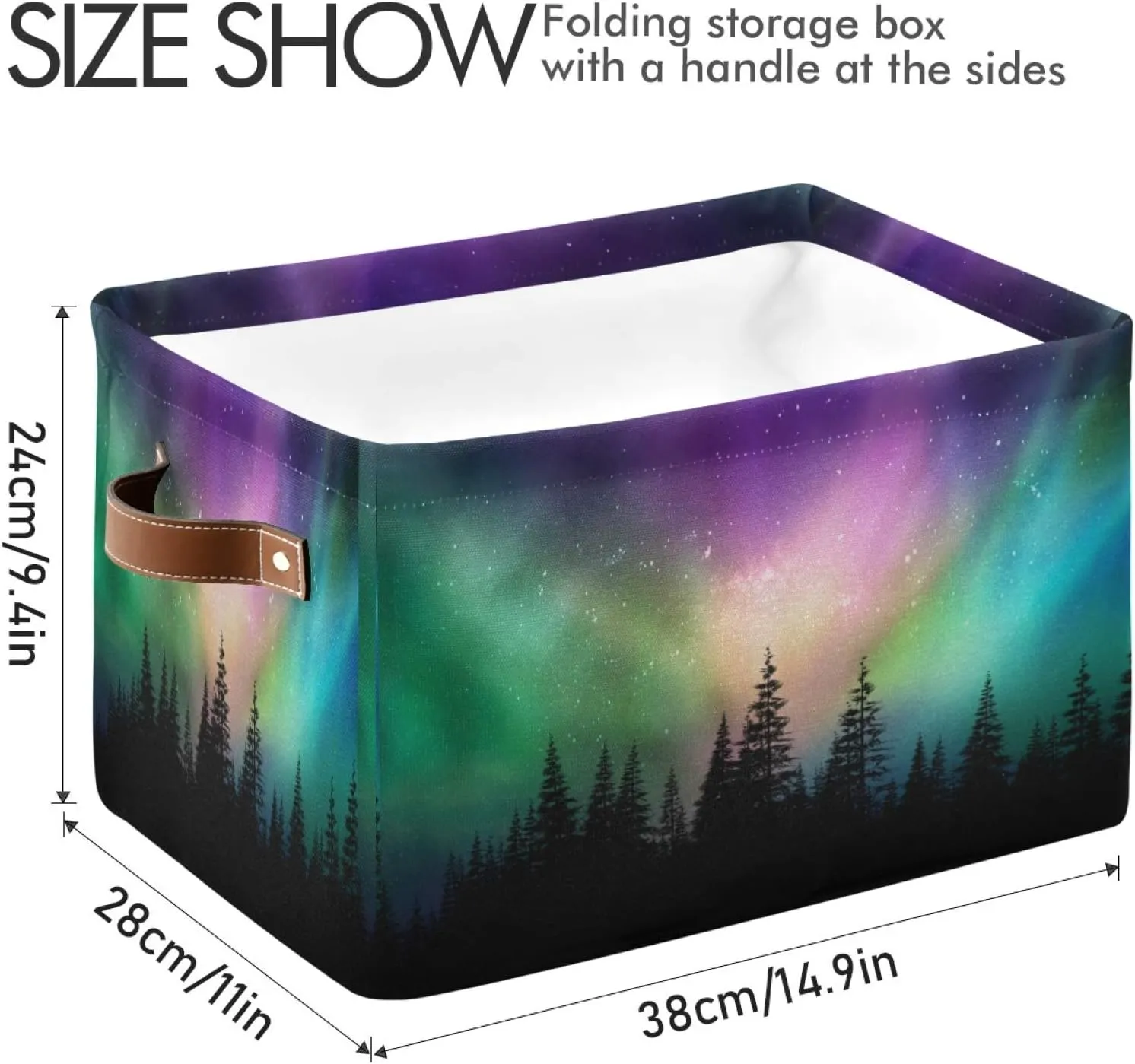 Storage Basket Northern Light Aurora Storage Cube Box Durable Canvas Collapsible Toy Basket Organizer Bin with Handles for Shelf Closet Bedroom Home Office