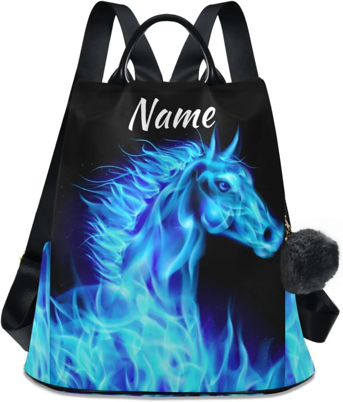 SUABO Fire Horse Blue Custom Backpack Purse for Women, Anti Theft Personalized Name Shoulder Bag Fashion Ladies Travel Bags