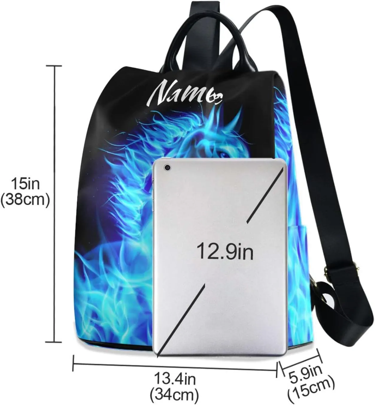 SUABO Fire Horse Blue Custom Backpack Purse for Women, Anti Theft Personalized Name Shoulder Bag Fashion Ladies Travel Bags