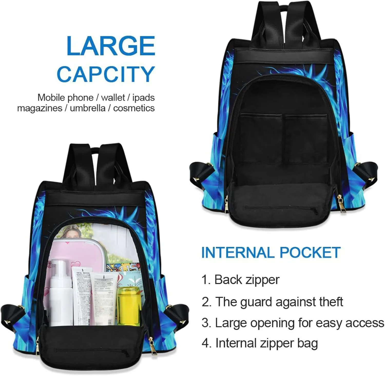 SUABO Fire Horse Blue Custom Backpack Purse for Women, Anti Theft Personalized Name Shoulder Bag Fashion Ladies Travel Bags