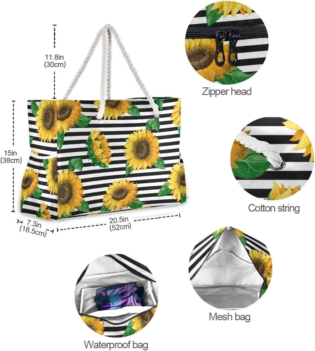 SUABO Travel Beach Bag, Women Large Shoulder Handbags, Cotton Rope Handles Travel Tote Bag for Women