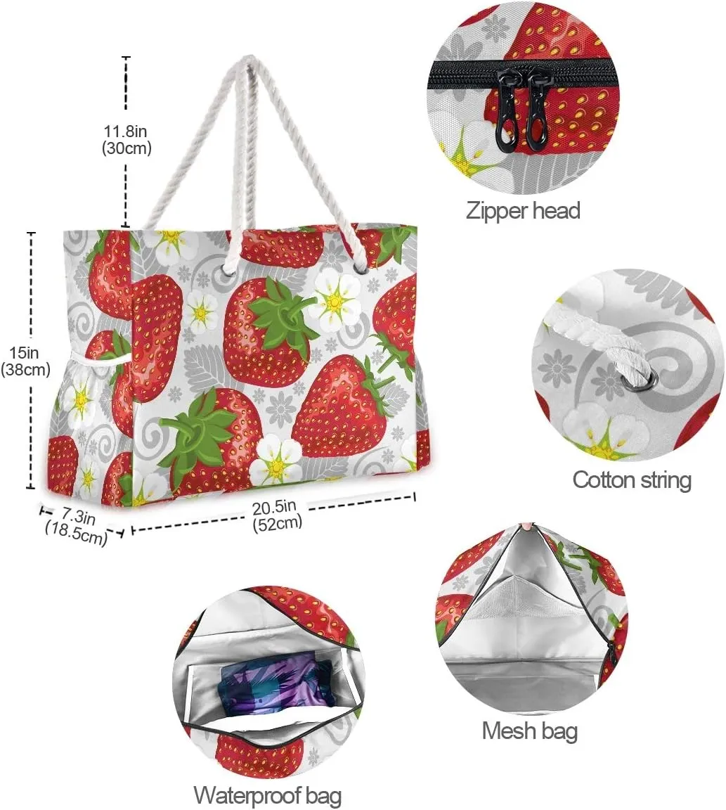 SUABO Travel Beach Bag, Women Large Shoulder Handbags, Cotton Rope Handles Travel Tote Bag for Women