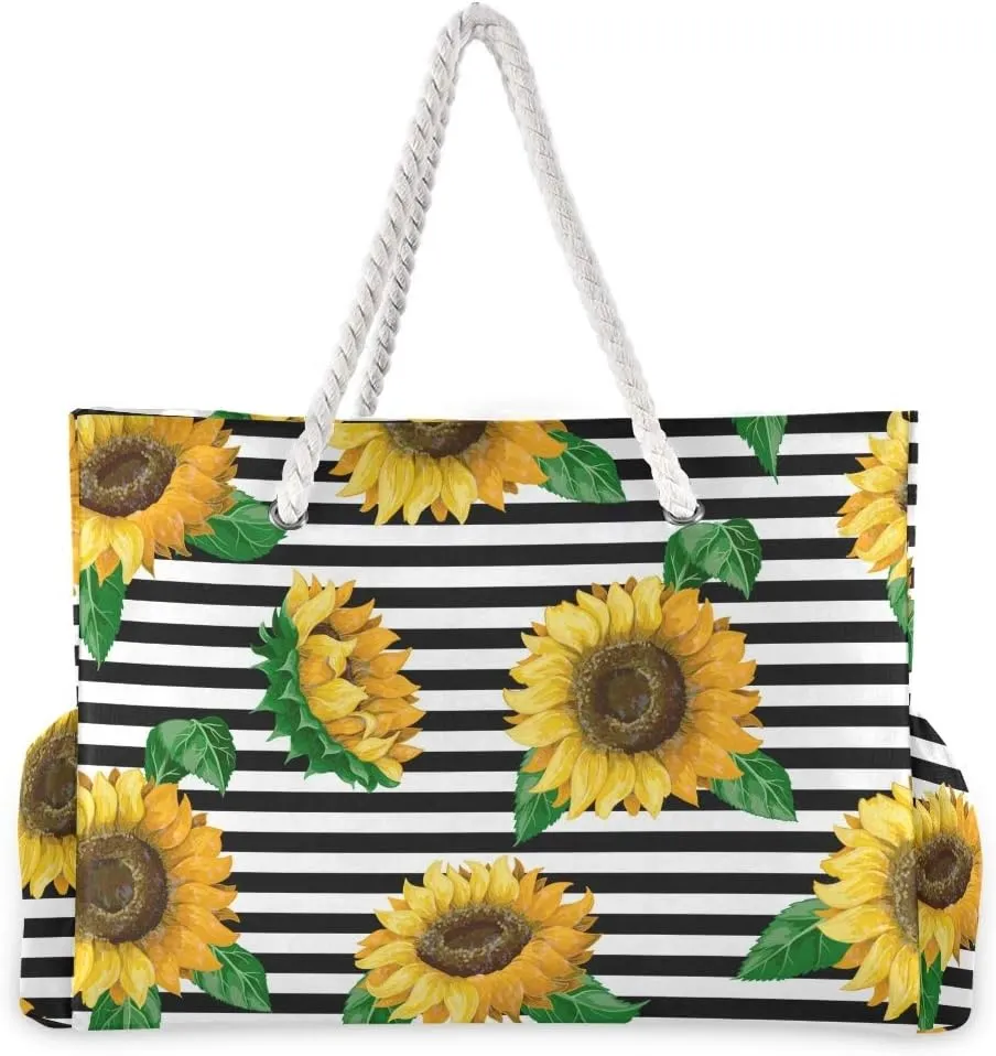 SUABO Travel Beach Bag, Women Large Shoulder Handbags, Cotton Rope Handles Travel Tote Bag for Women