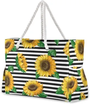 SUABO Travel Beach Bag, Women Large Shoulder Handbags, Cotton Rope Handles Travel Tote Bag for Women