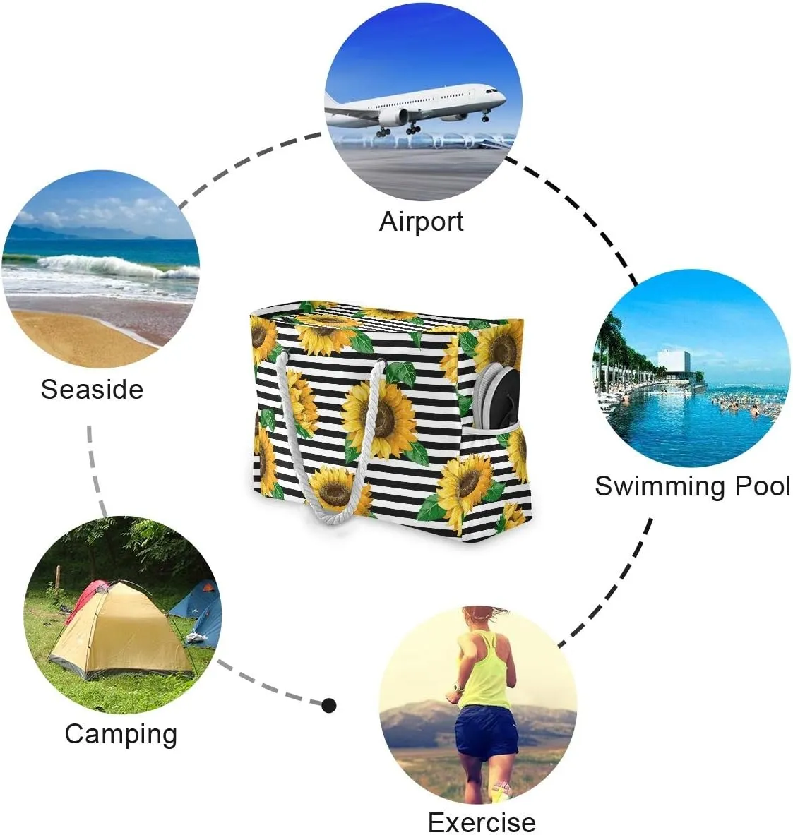 SUABO Travel Beach Bag, Women Large Shoulder Handbags, Cotton Rope Handles Travel Tote Bag for Women