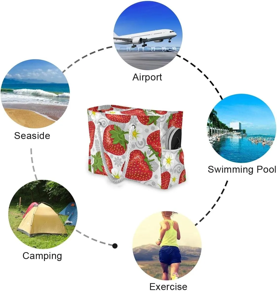 SUABO Travel Beach Bag, Women Large Shoulder Handbags, Cotton Rope Handles Travel Tote Bag for Women