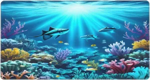 Submarine Coral Rays Non-Slip Desk Pad,Mouse Pad,Waterproof PVC Desk Table Protector, Easy Clean Laptop Desk Writing Mat for Office Work/Home/Decor