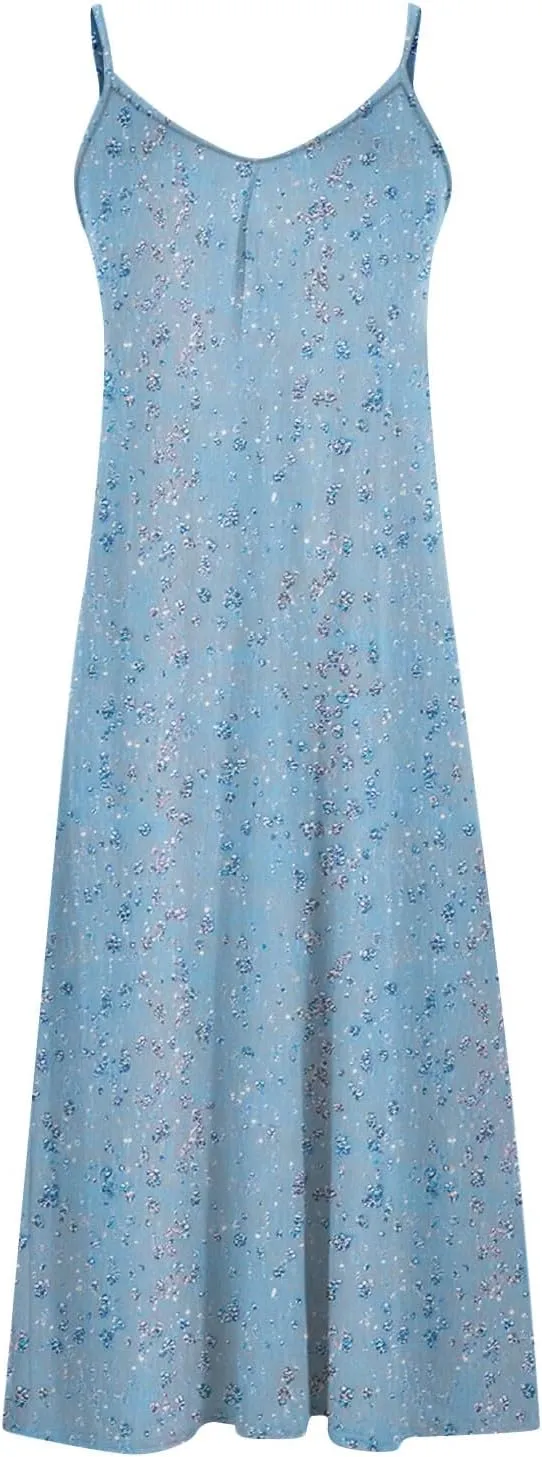 Summer Casual Dresses for Women Floral Vintage Summer Sleeveless Spaghetti Strap Dress Maxi V-Neck Casual Dresses